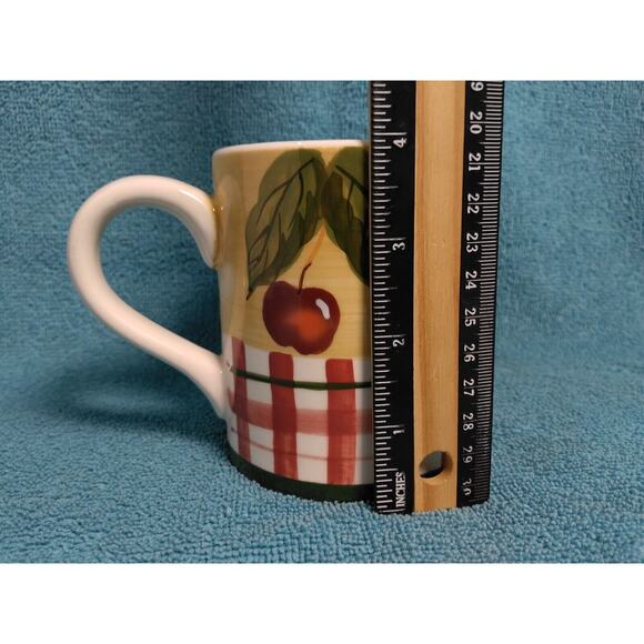 Lillian Vernon Red Cherries & Striped Fence Drinking Coffee Tea Mug Ceramic - Picture 2 of 8